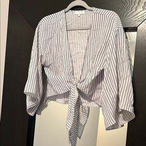 Honey Belle White and Black Striped Cropped Blouse